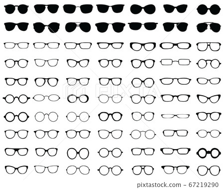 Black silhouettes of different eyeglasses on a white background 67219290