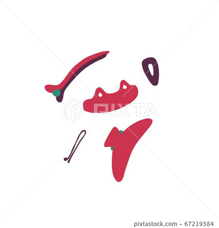 Set of hair accessories. Hairpins and hair clip for women hairstyles. Doodle flat vector illustration 67219384