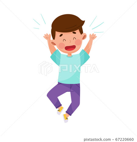 Little Boy Character Jumping with Joy Vector... - Stock Illustration ...