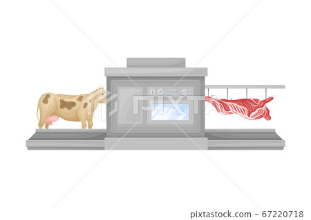 Metal Conveyor for Skinning Cow in Slaughterhouse Vector Illustration 67220718