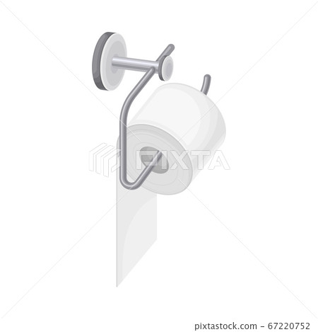 Toilet Paper Roll on Metal Holder Isolated on White Background Vector Illustration 67220752