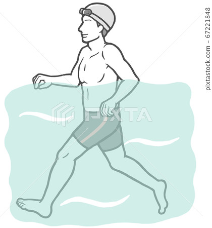 Young men walking in the gym pool 67221848