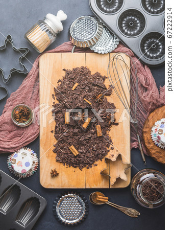Shredded chocolate with cinnamon for baking Shredded chocolate with cinnamon for baking 67222914