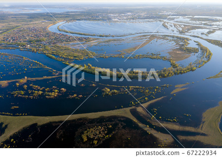 Scenic aerial view of high water in spring time Scenic aerial view of high water in spring time 67222934