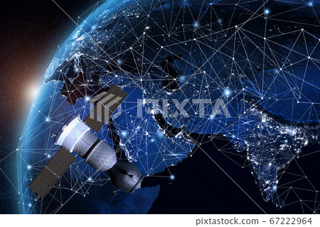 Spaceship and global network concept. Elements of this image furnished by NASA 67222964