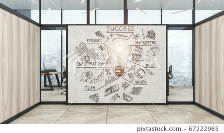 A modern office with creative business strategy sketch drawn on white wall 67222965