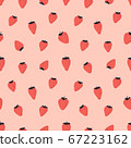 Cute seamless pattern with red strawberries. Natural summer print with berry, fresh fruits in hand drawn style. Colorful vector strawberry background. 67223162