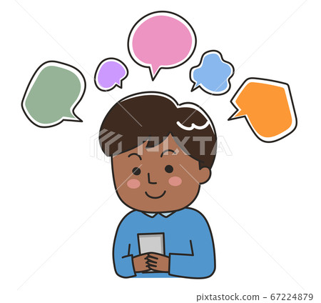 Illustration of a man posting a conversation/word of mouth on a smartphone Illustration of a man posting a conversation/word of mouth on a smartphone 67224879