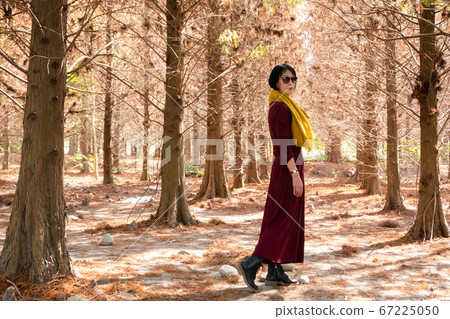 mature woman walk in the forest mature woman walk in the forest 67225050