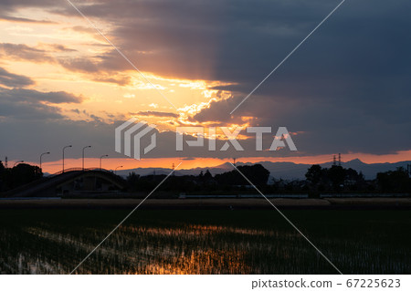 水稻播種後的日落(5月) 水稻播種後的日落(5月) 67225623
