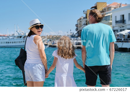 Family Europe tourist travel sea cruise vacation, back view. 67226017
