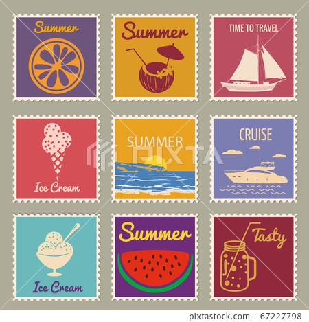 Postage stamp summer vacation Sunset Watermelon... - Stock Illustration ...