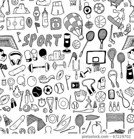 Sport doodle background seamless pattern. Drawing - Stock Illustration ...