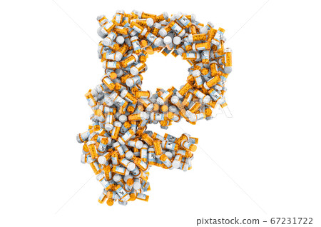 Ruble symbol from medical bottles with drugs Ruble symbol from medical bottles with drugs 67231722