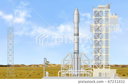 Space rocket on space-vehicle launching site or table consisting of truss construction located in 67231832