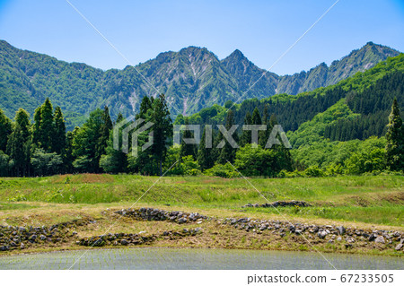 View of Mt. Haru from the foot of Ogen, Niigata 67233505