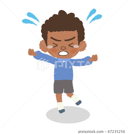 哭泣的兒童，發育障礙，不適的時期，恐慌等的全身插圖。 67235258