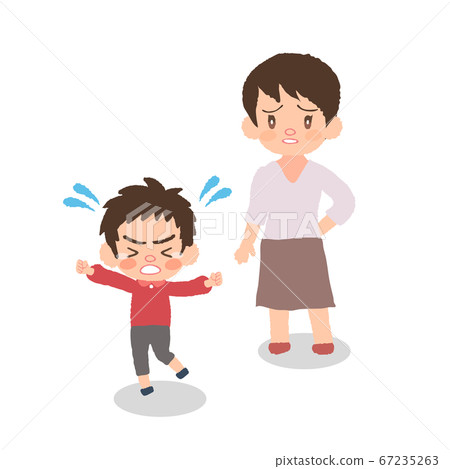 哭泣的兒童和母親,發育障礙,不愉快的時期,恐慌等的全身插圖。 哭泣的兒童和母親,發育障礙,不愉快的時期,恐慌等的全身插圖。 67235263
