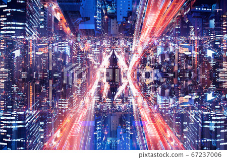 Aerial view double exposure in Osaka, Japan Aerial view double exposure in Osaka, Japan 67237006