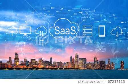 SaaS - software as a service concept with downtown Chicago SaaS - software as a service concept with downtown Chicago 67237113