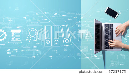 Compliance theme with person working with laptop 67237175