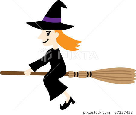 Witch flying in the sky with a broom - Stock Illustration [67237438 ...