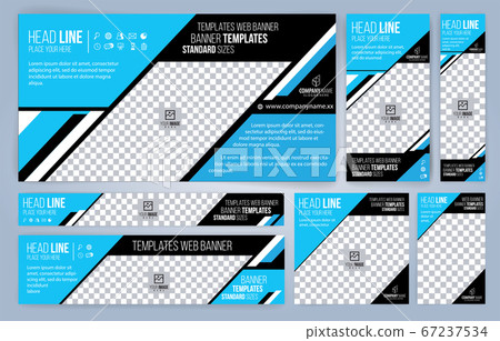 Blue Web banners templates, standard sizes with space for photo, modern design Blue Web banners templates, standard sizes with space for photo, modern design 67237534