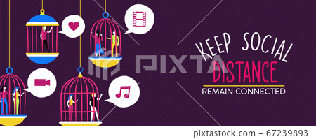 Keep social distance banner of people in cage Keep social distance banner of people in cage 67239893