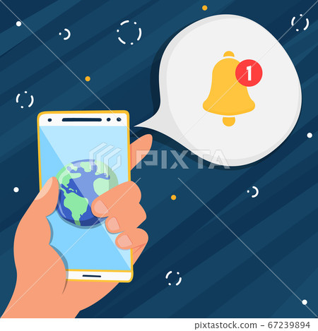 Hand holding phone with app notification Hand holding phone with app notification 67239894