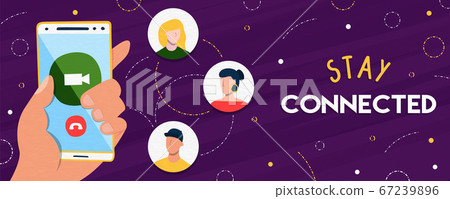 Stay connected banner of people in phone Stay connected banner of people in phone 67239896