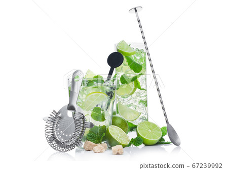 Glasses of Mojito summer alcoholic cocktail with Glasses of Mojito summer alcoholic cocktail with 67239992