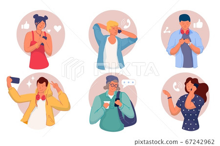 Men and women using mobile phones set. Men and women using mobile phones set. 67242962