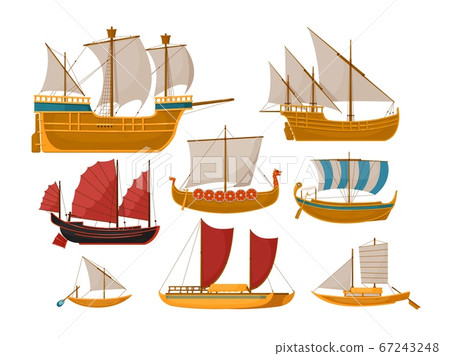 Sailboat set with sea vessel and ocean ship side Sailboat set with sea vessel and ocean ship side 67243248
