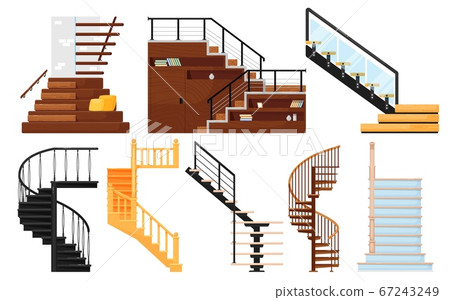Interior wooden stairs, store escalator 67243249