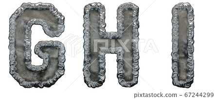 Set of capital letters G, H, I made of industrial metal isolated on white background. 3d Set of capital letters G, H, I made of industrial metal isolated on white background. 3d 67244299