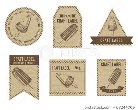 Craft labels vintage design with illustration of popsicle ice cream 67244709