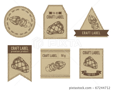 Craft labels vintage design with illustration of grilled bell pepper Craft labels vintage design with illustration of grilled bell pepper 67244712