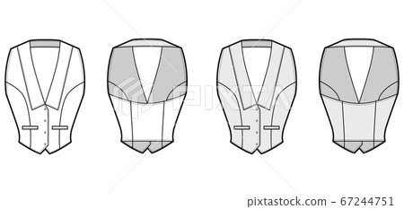 Halterneck vest technical fashion illustration with deep V neck, fitted body, front button fastenings. Halterneck vest technical fashion illustration with deep V neck, fitted body, front button fastenings. 67244751