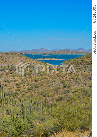 View of Lake Pleasant in Lake Pleasant Regional Park, Sonoran Desert, Arizona USA View of Lake Pleasant in Lake Pleasant Regional Park, Sonoran Desert, Arizona USA 67245003