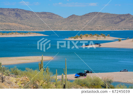 View of Lake Pleasant in Lake Pleasant Regional Park, Sonoran Desert, Arizona USA View of Lake Pleasant in Lake Pleasant Regional Park, Sonoran Desert, Arizona USA 67245039