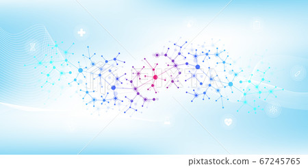 Scientific vector illustration genetic engineering and gene manipulation concept. DNA helix, DNA strand, molecule or atom, neurons. Abstract structure for Science or medical background. CRISPR CAS9. 67245765