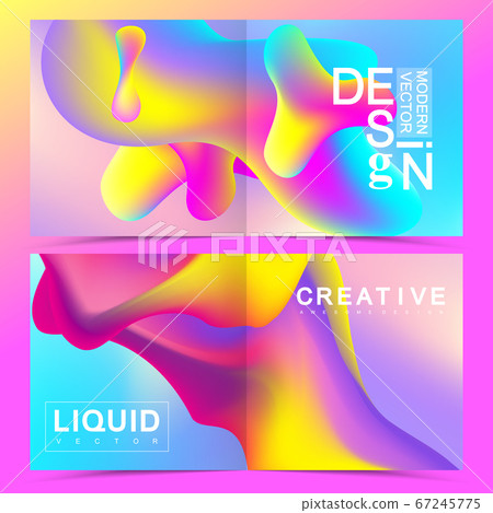 Vector design templates in trendy vibrant gradient colors with abstract fluid shapes, paint splashes, ink drops for square design bi fold brochure, flyer, cover, booklet design. Abstract fluid shapes. 67245775