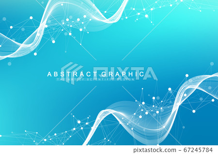 Geometric abstract background with connected line and dots. Network and connection background for your presentation. Graphic polygonal background. Wave flow. Scientific vector illustration. 67245784