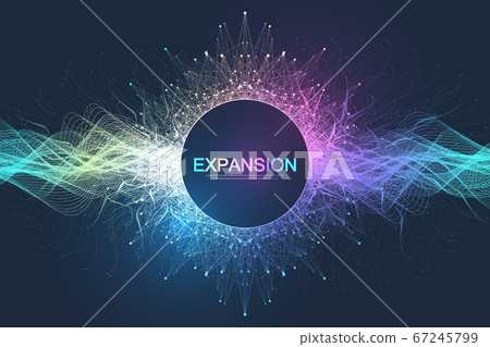 Colorful explosion background with connected line and dots, wave flow. Visualization expansion of life. Abstract graphic background explosion, motion burst. Expansion of life vector illustration. 67245799