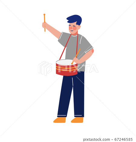 Teen Boy Playing Drum Musical Instrument, Young Talented Male Musician Character Vector Illustration on White Background 67246585