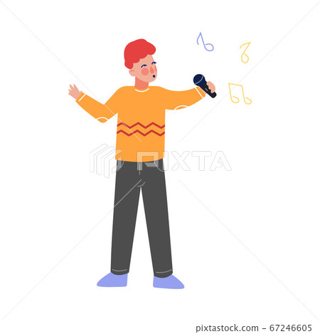 Boy Singing with Microphone, Talented Teenager Character Performing in Concert, Singing Karaoke Vector Illustration 67246605