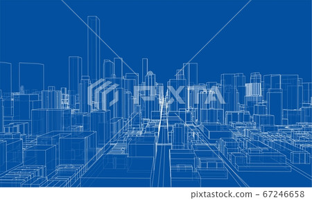Outline city concept. Wire-frame style 67246658
