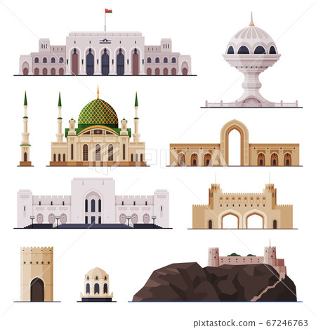 Travel to Oman, Muscat City Historical Building Collection, Famous Landmarks Flat Vector Illustration Travel to Oman, Muscat City Historical Building Collection, Famous Landmarks Flat Vector Illustration 67246763
