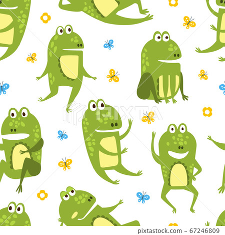 Green Funny Frog Seamless Pattern, Cute Amphibian Creature Character, Textile, Wallpaper, Packaging, Background Design Vector Illustration Green Funny Frog Seamless Pattern, Cute Amphibian Creature Character, Textile, Wallpaper, Packaging, Background Design Vector Illustration 67246809