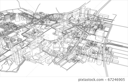 Outline city concept. Wire-frame style Outline city concept. Wire-frame style 67246905